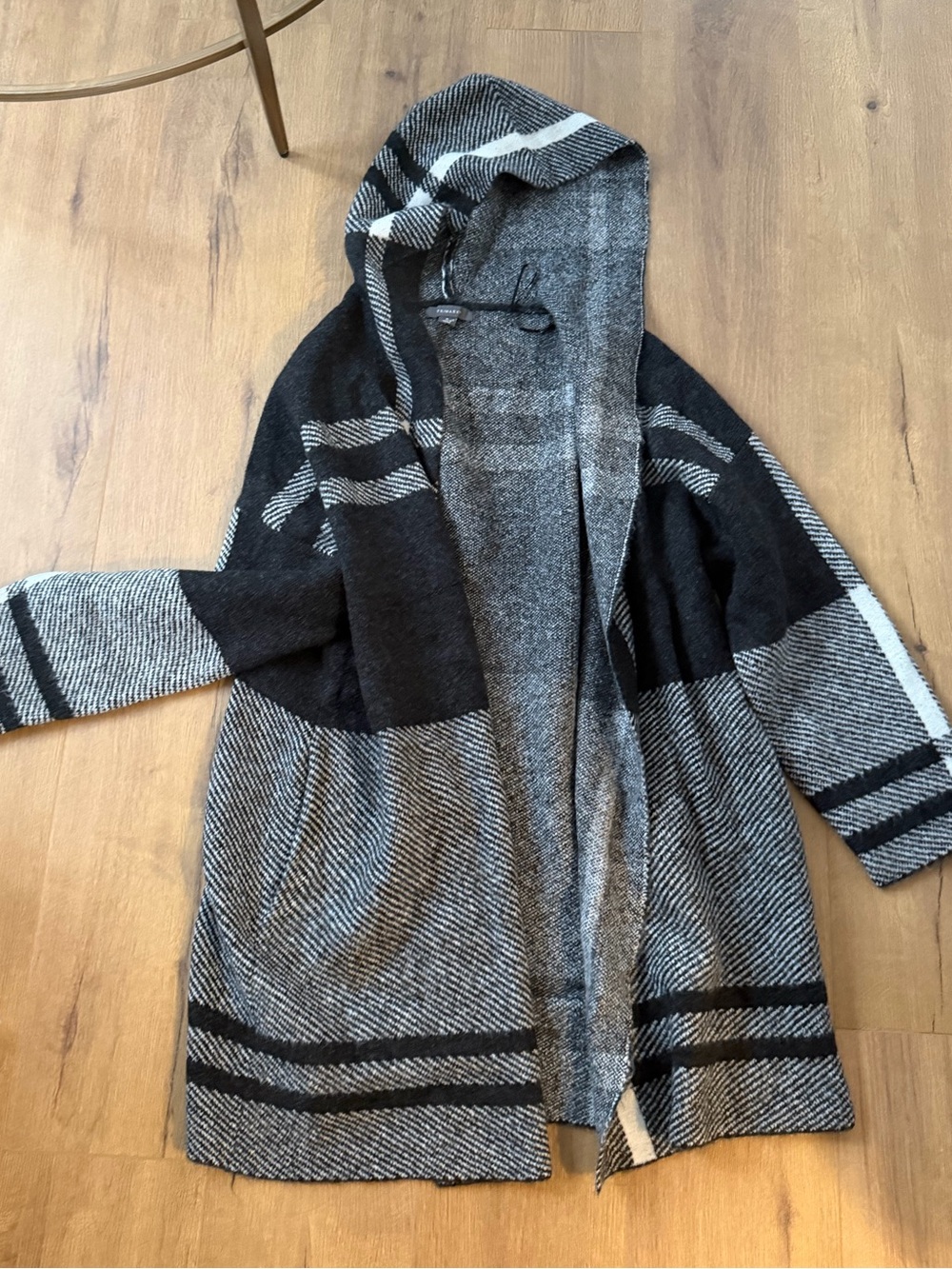 Hooded Open-Front Cardigan Jacket - Gray & Black